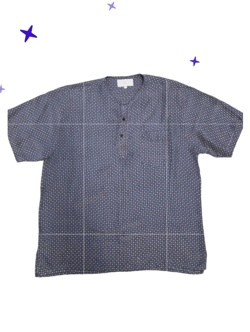 Vintage Whitby 100% Washed Silk Shirt Men's Henley Navy Blue Geometric Yellow